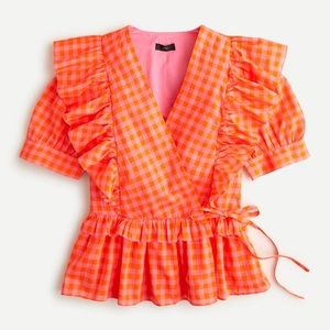 J Crew ruffle wrap top in gingham